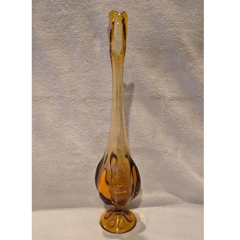 Vtg Viking Glass Epic Six Petal Swung Vase Amber Mid Century Modern Glass 15.5in